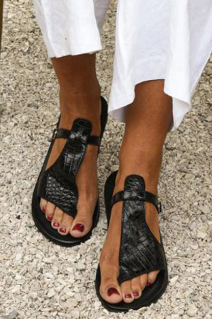 CROCO-EMBOSSED COMFORT SANDALS